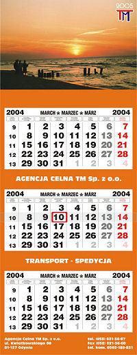 Kalendarze trójdzielne - wzór
